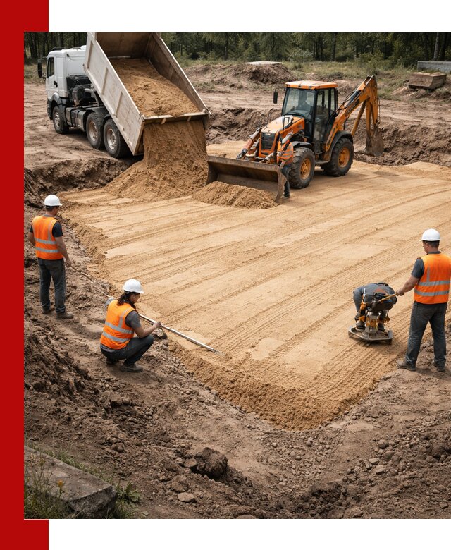 Устройство песчаной подушки для фундаментов и дорог в Чите